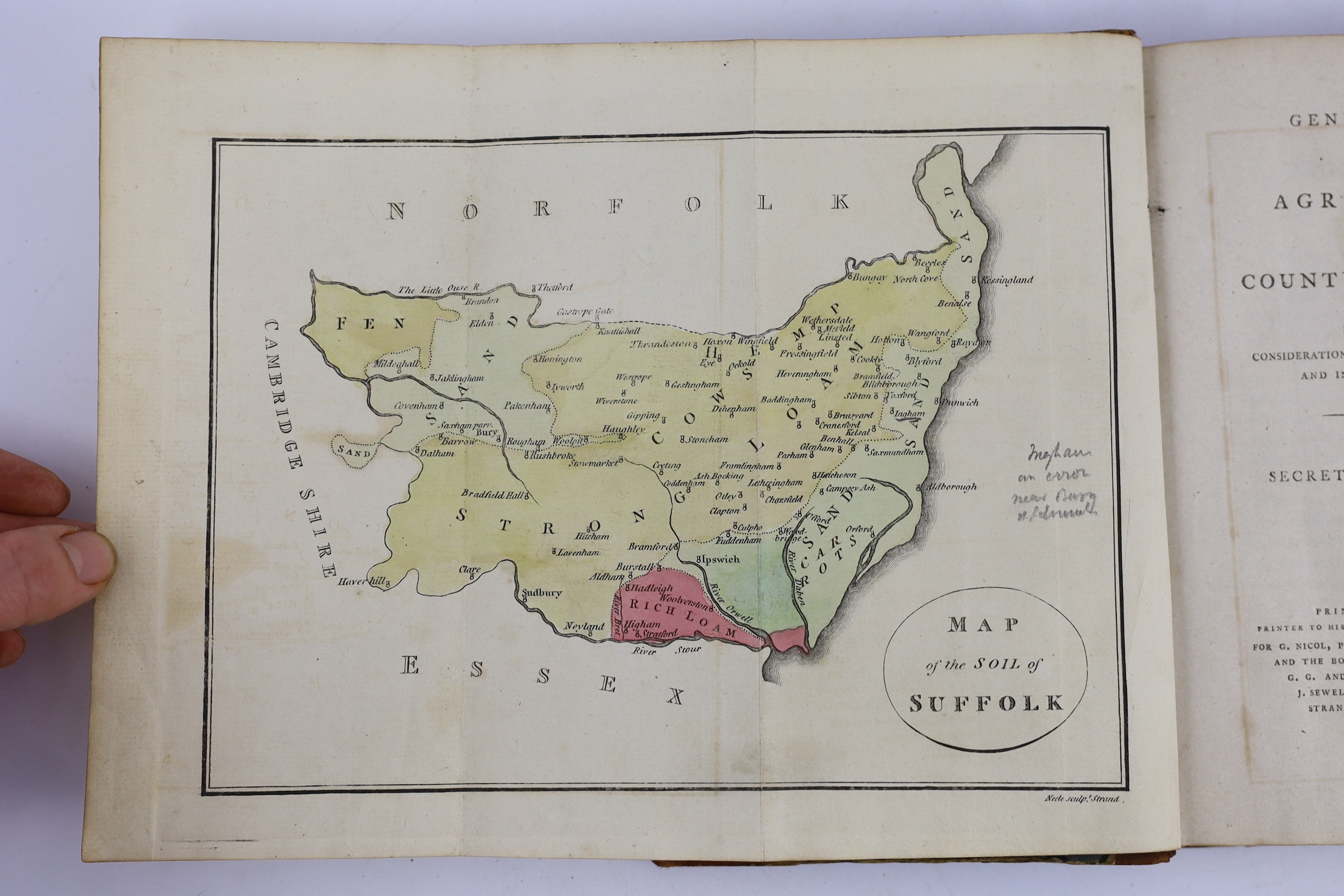 SUFFOLK: (Young, Arthur) General View of the Agriculture of the County of Suffolk ... (2nd edition). folded and hand-coloured map, 2 folded plates, half title; contemp. half calf and marbled boards, gilt-ruled and letter